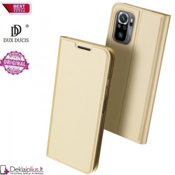 Dux Ducis dirbtinės odos atverčiamas dėklas - auksinės spalvos (telefonams Xiaomi Redmi Note 10/Note 10S/Poco M5S)
